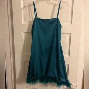 Faux silk feathered dress